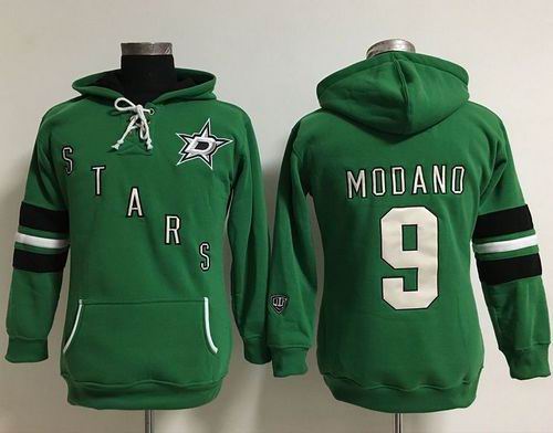 Dallas Stars #9 Mike Modano Green Women's Old Time Heidi NHL Hoodie - Click Image to Close